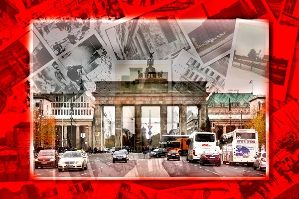 prominent building traffic collage