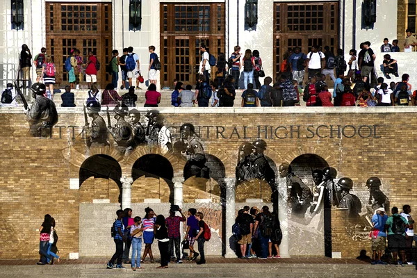 soldiers overlay high school students