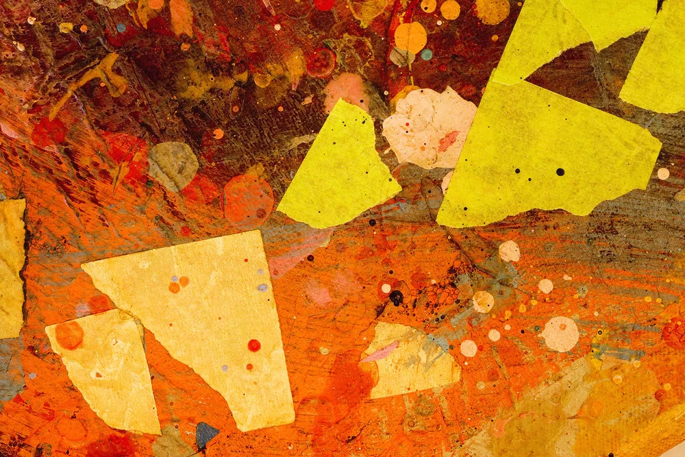 abstract orange torn yellow corners paint