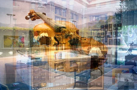 violin calculator overlaid office