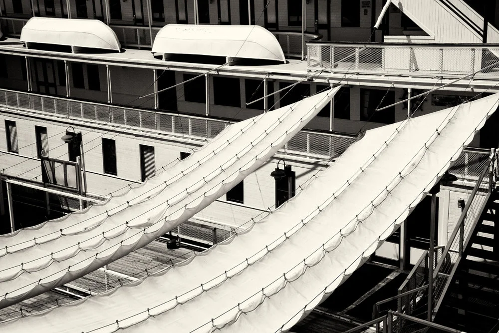 exterior of building with awnings