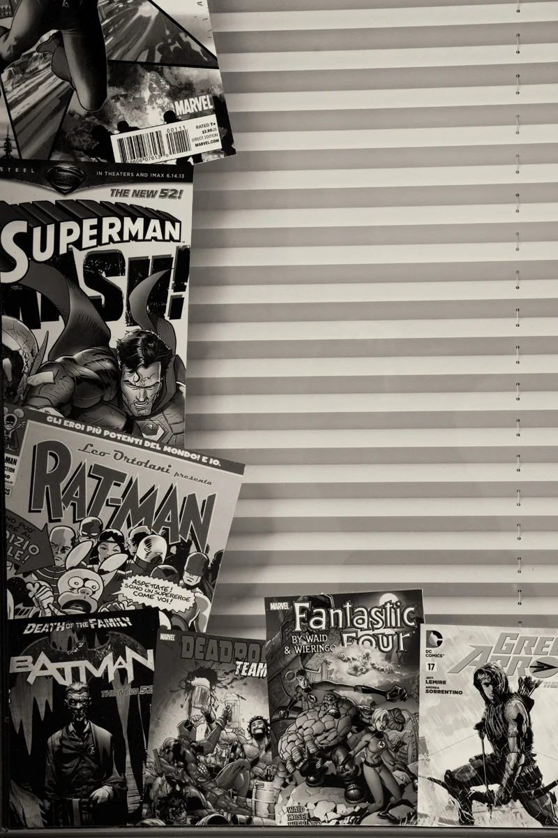 comic books and window blinds