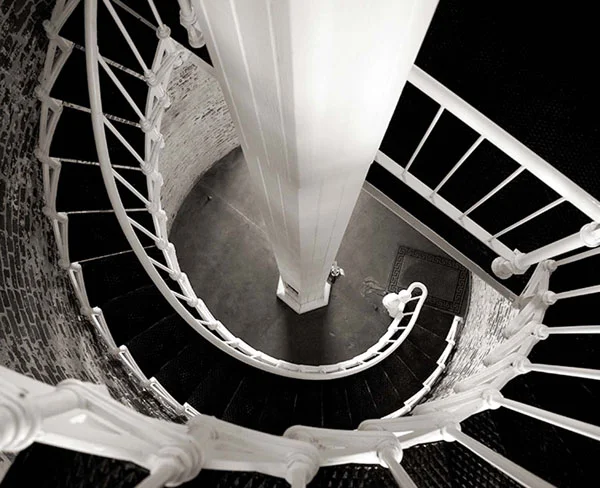 looking down spiral staircase