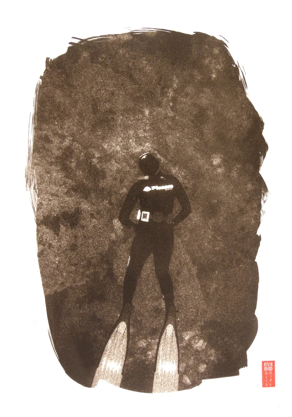 aerial view suited diver against reef underwater