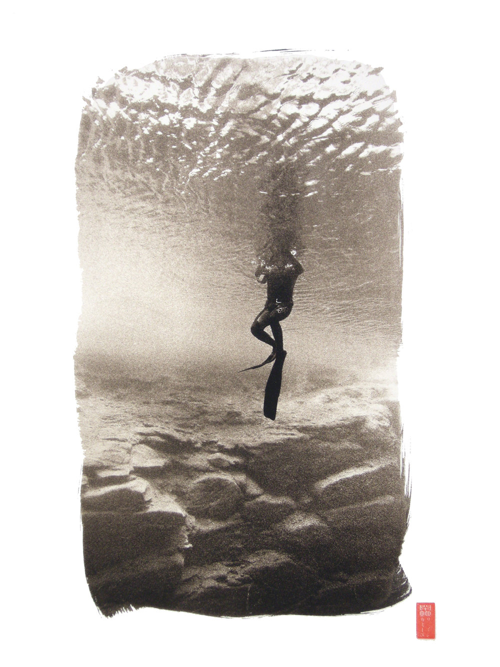 divers suited body with head above water