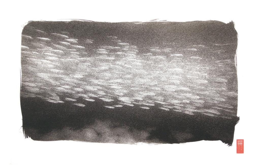 blurred stream of darting white school of fish