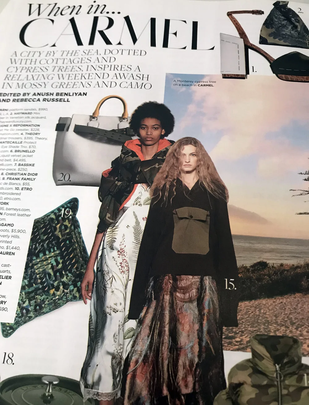 magazine-tear sheet of models and bags in Carmel