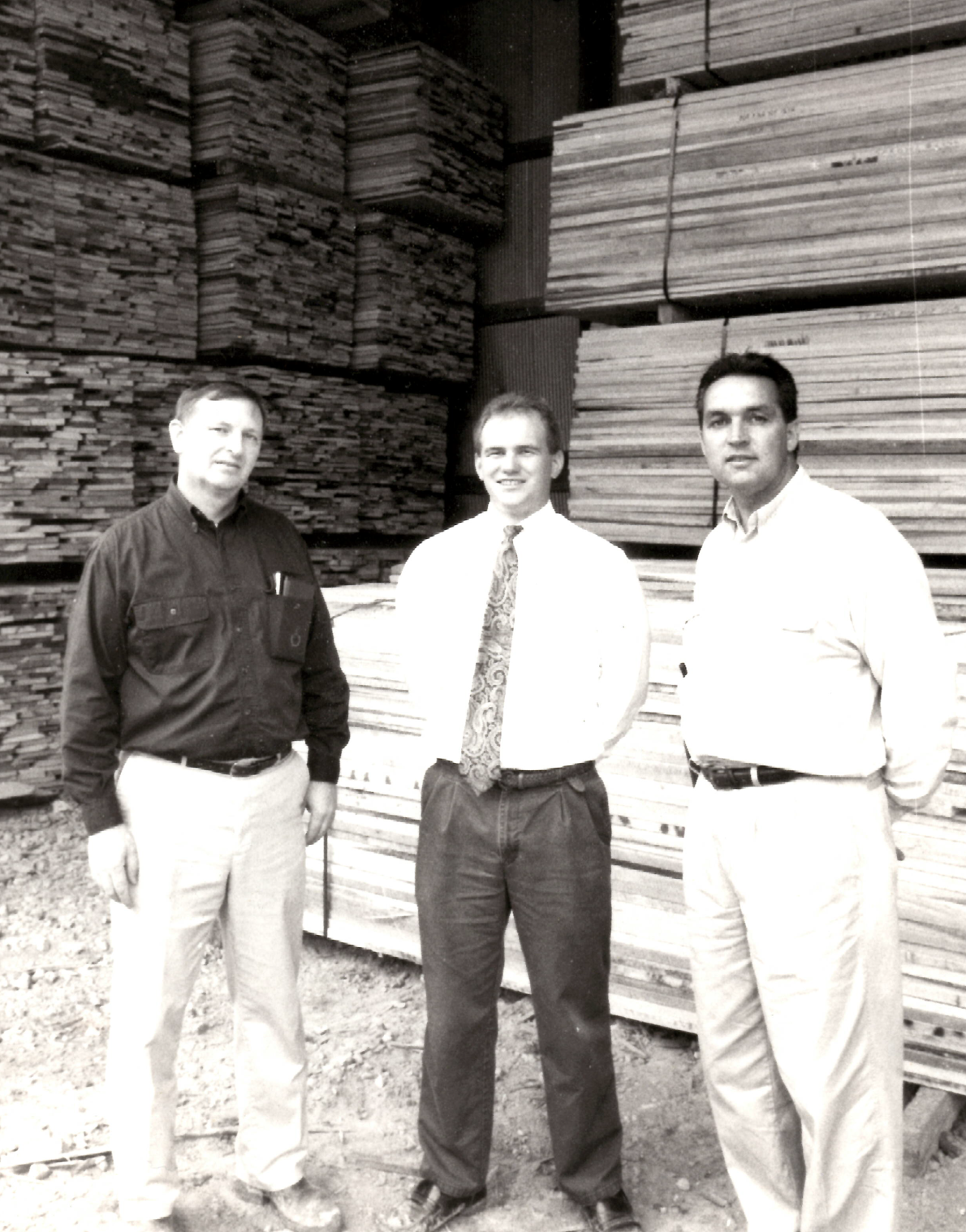 Parker Boles shown on the far right in one of Hermitage Hardwood’s sheds in 1994.