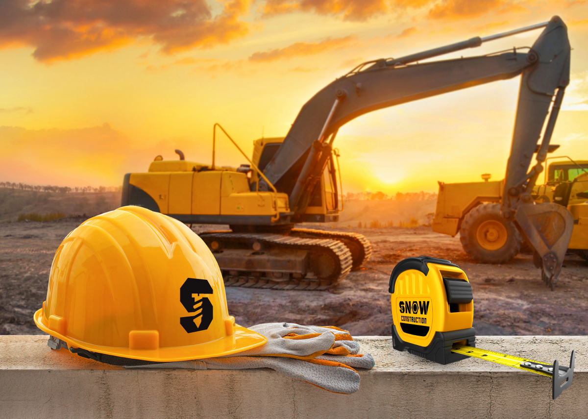 Hard hat and Measuring Tape for Snow Construction