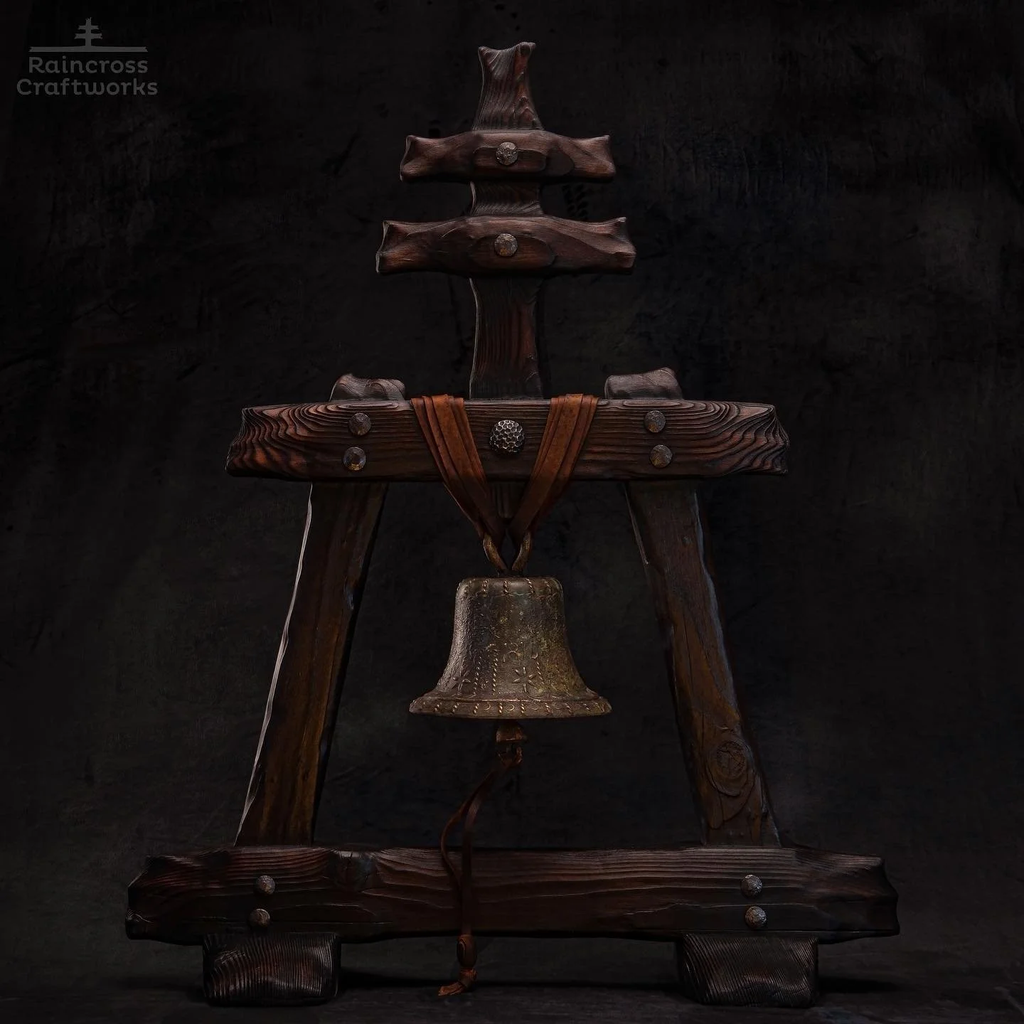 My latest raincross commission featuring my exclusive Arts & Crafts style mortise and tenon construction technique for the uprights to add a little more antique style and “architectural” interest. Features a vintage bell handcrafted o