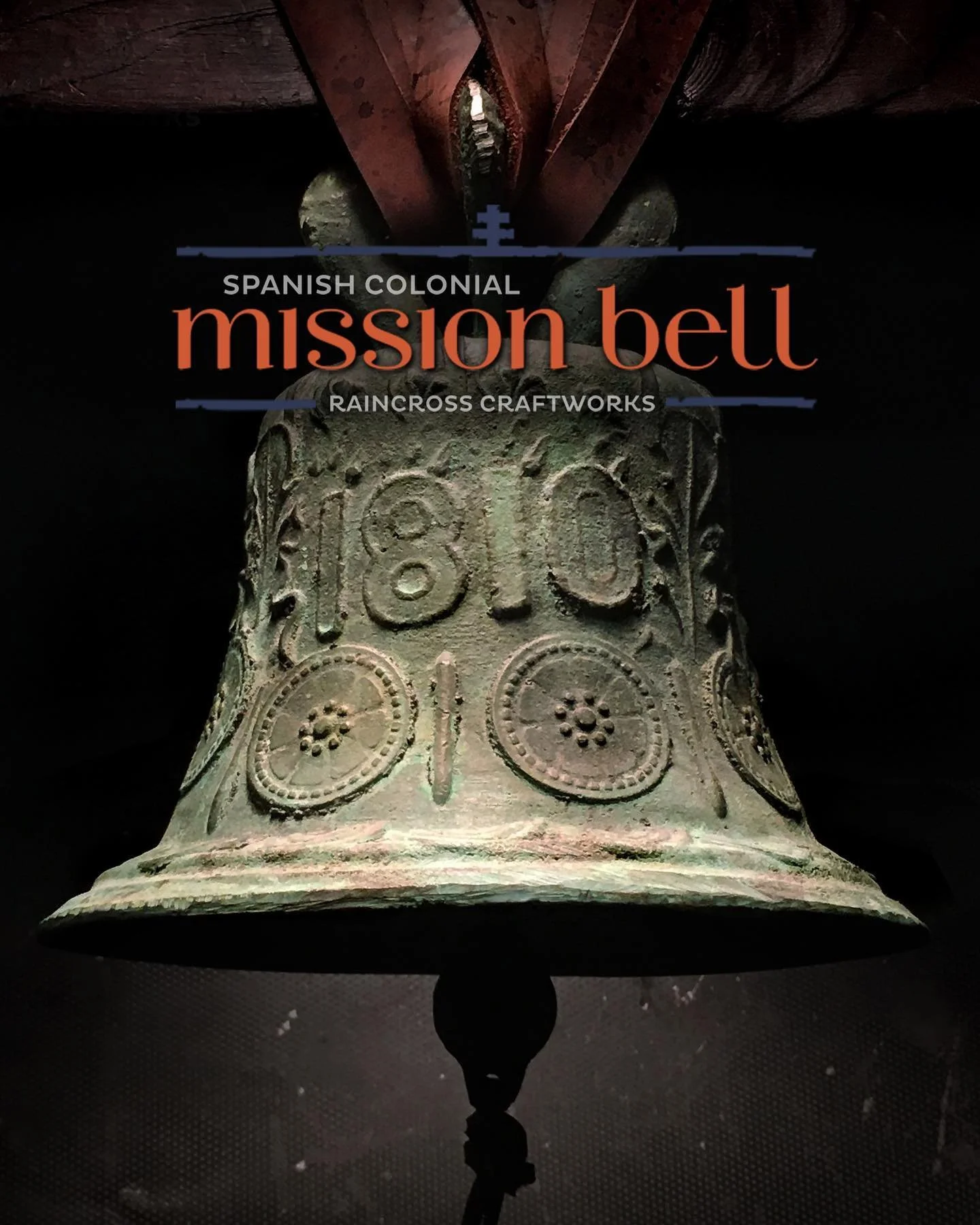 Vintage bell handcrafted of bronze with an overall floral design and commemorative 1810 date. Ornate crown hanger. Leather pull cord for ringing. Loud and clear ring.
*
*
*
#missionbell #missionbells #spanishcolonial #spanishcolonialstyle #spanishcol