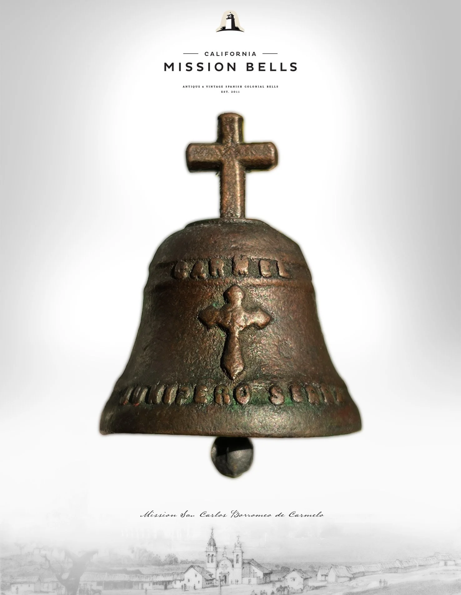 Antique Mission Carmel Bell. El Camino Real mission bells for sale. Used mission bells for sale.