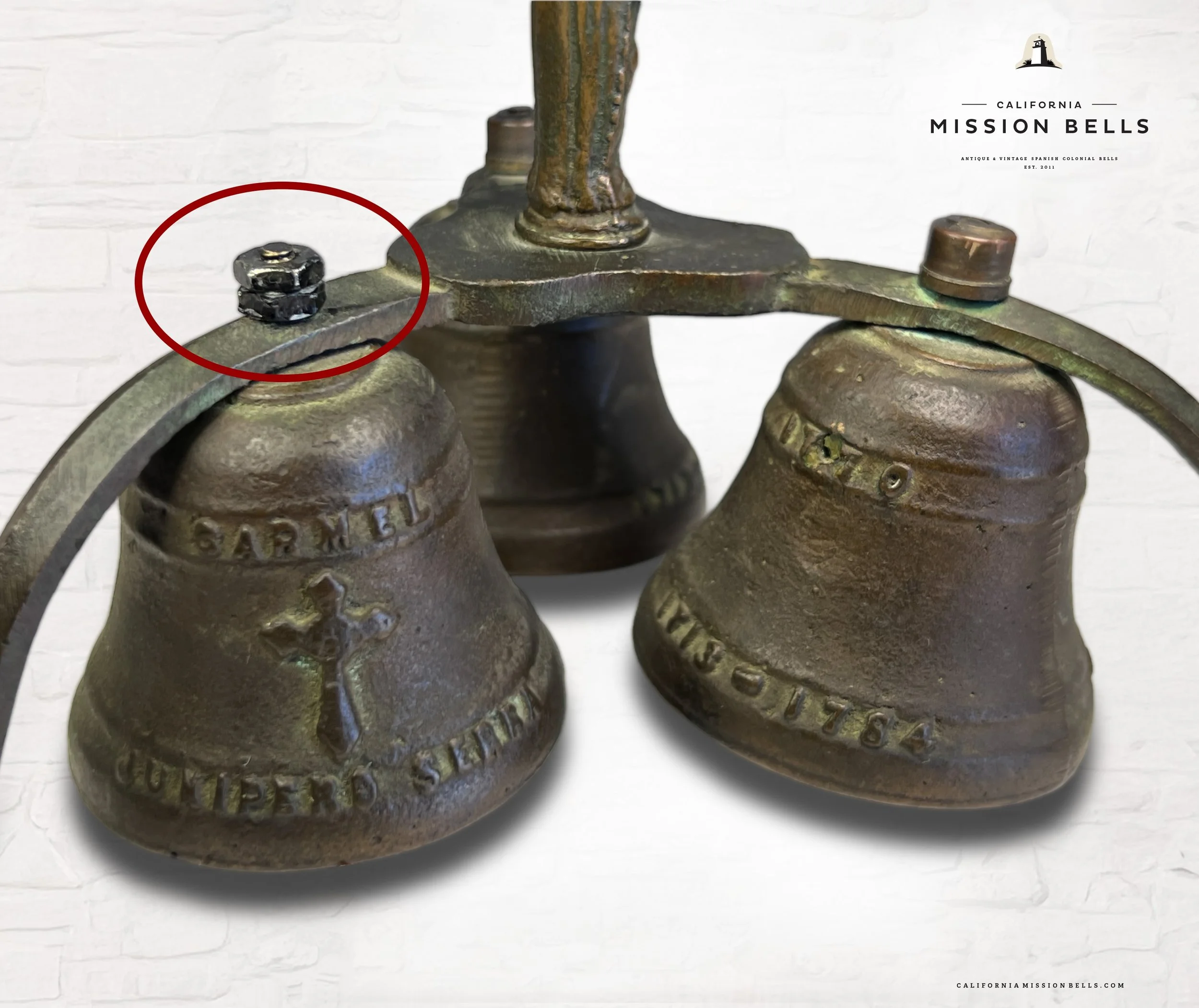 Antique Father Serra Mission Carmel Altar Bell Chime 1d.jpg