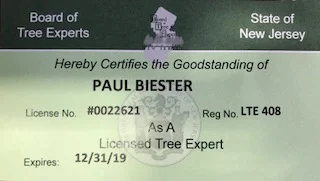 Tree Care companies MUST possess and LTE or LTCO # and card to legally be able to practice tree work in NJ