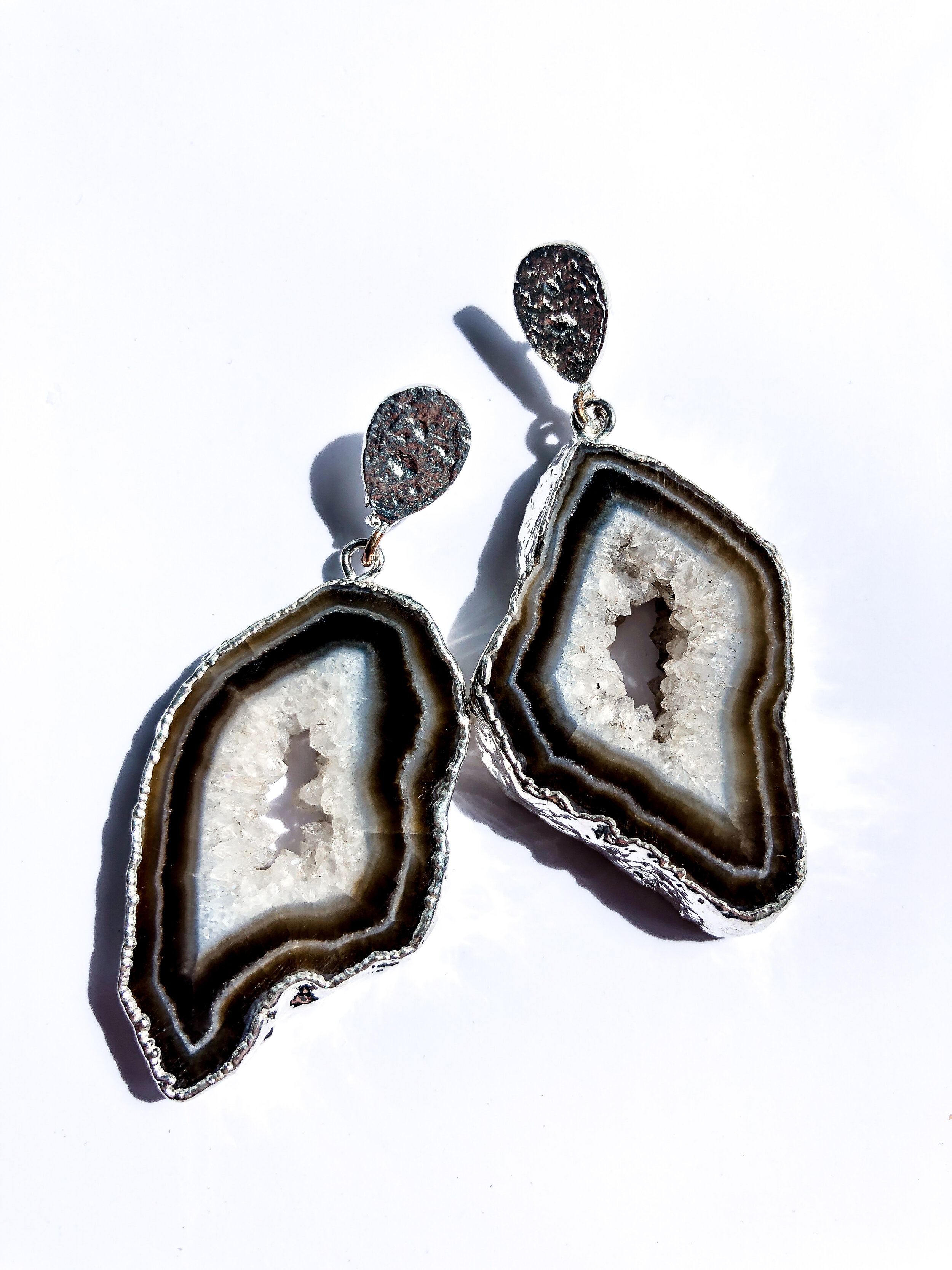 Black Agate Slice Earrings Gold Jewelry CC13 Healing Crystals And Stones 