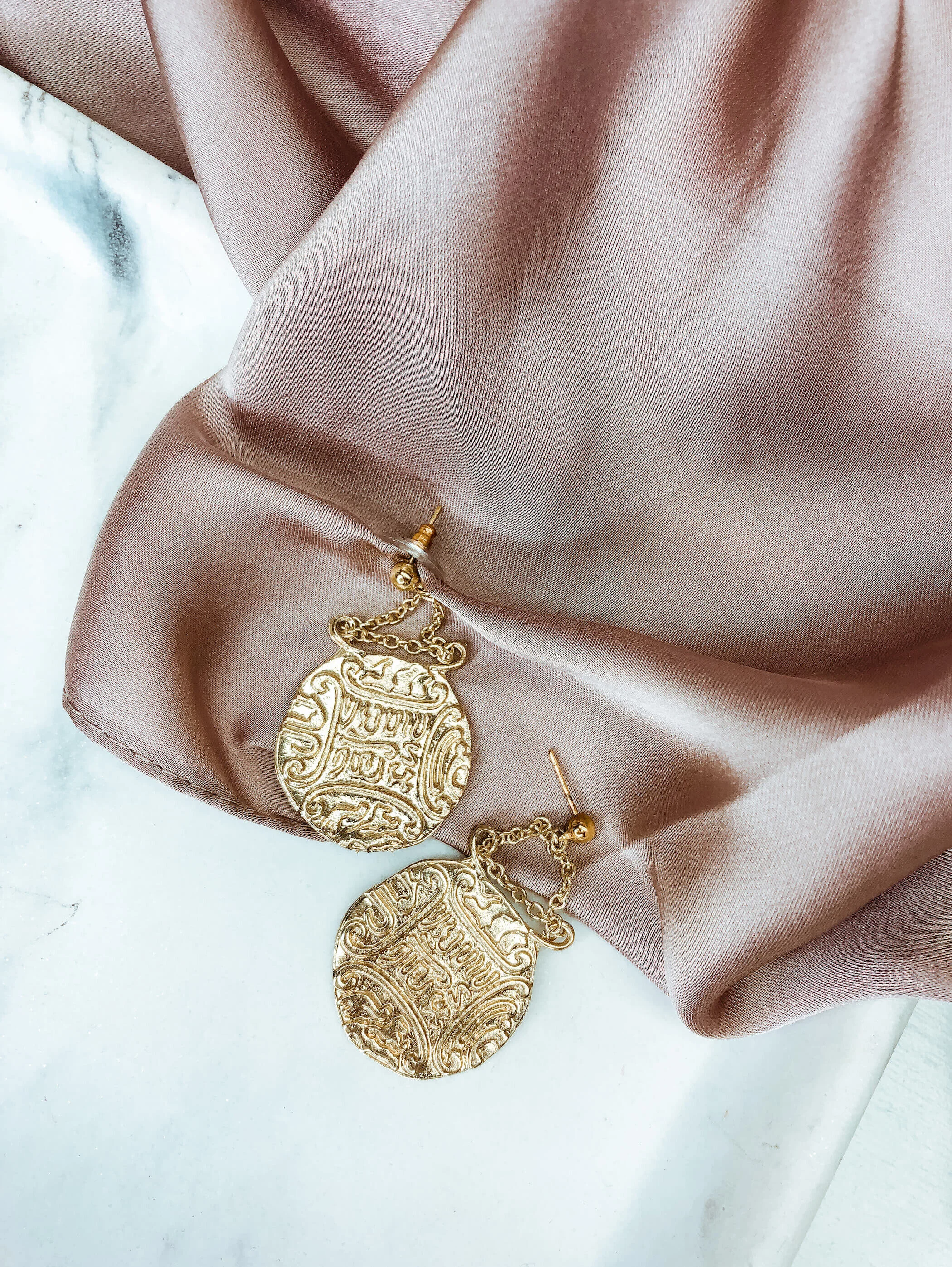 Gold Coin, Textured Drop Earrings — Indie Twenty Jewelry Crafted