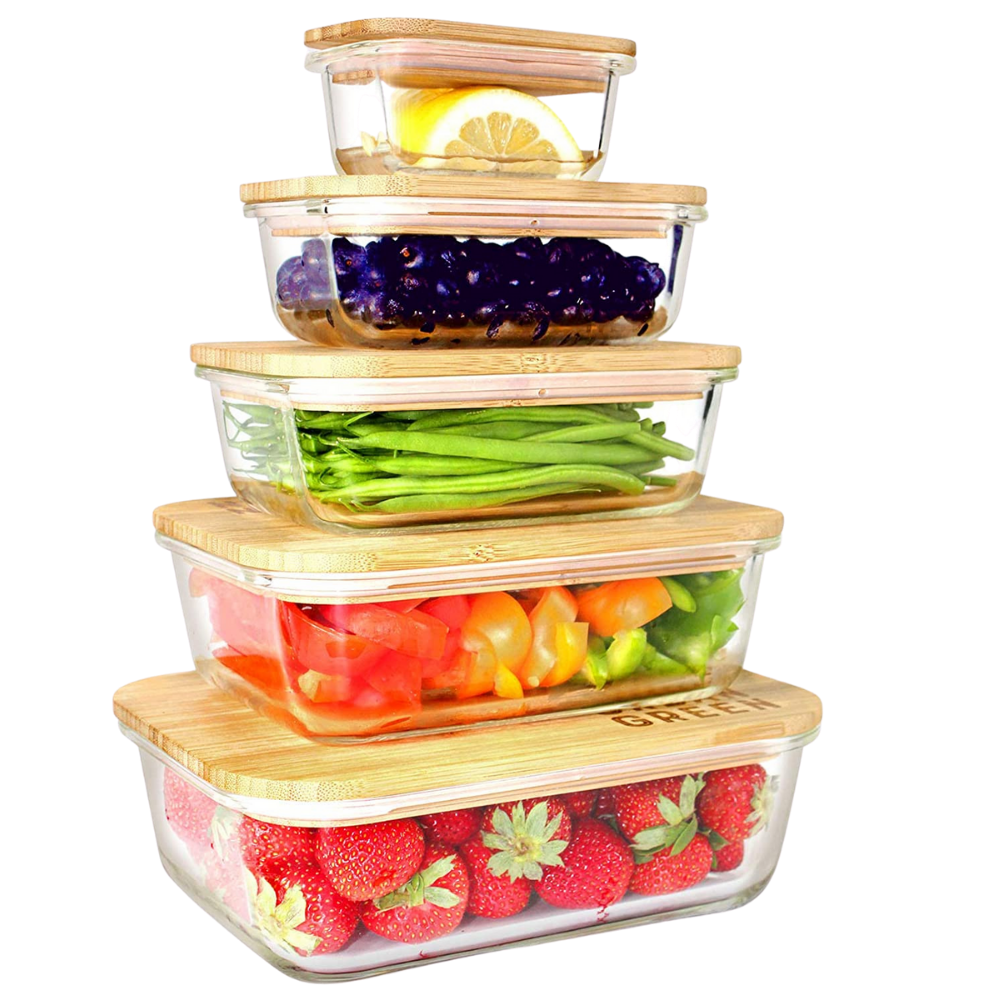 Glass &amp; bamboo meal prep containers