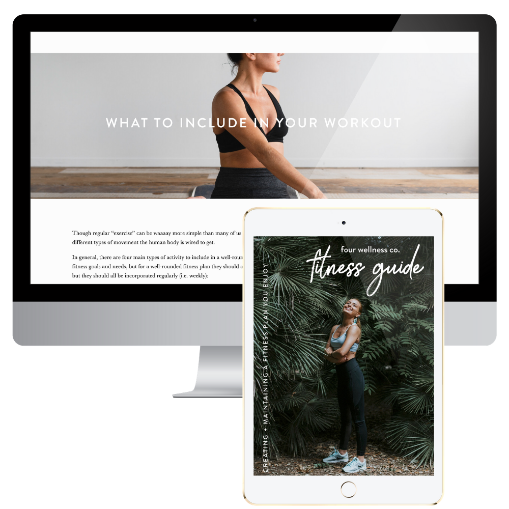 Fitness Guide: how to start your own fun and functional fitness routine you actually enjoy, and what to include in your workouts, plus our template for creating your own exercise plan // Four Wellness Co. Wellness Library, healthy living guides + re…