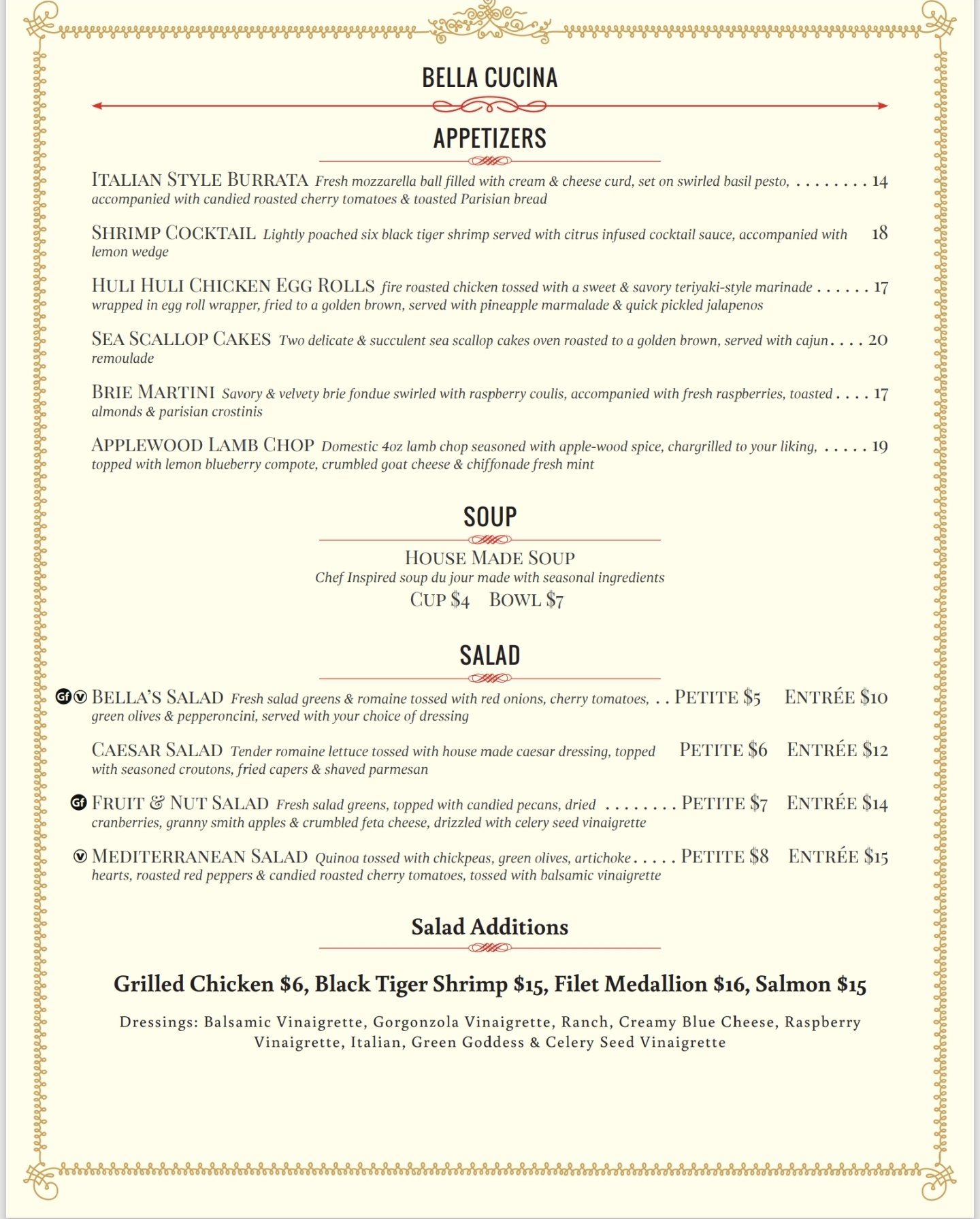 DINNER MENU — Bella Cucina