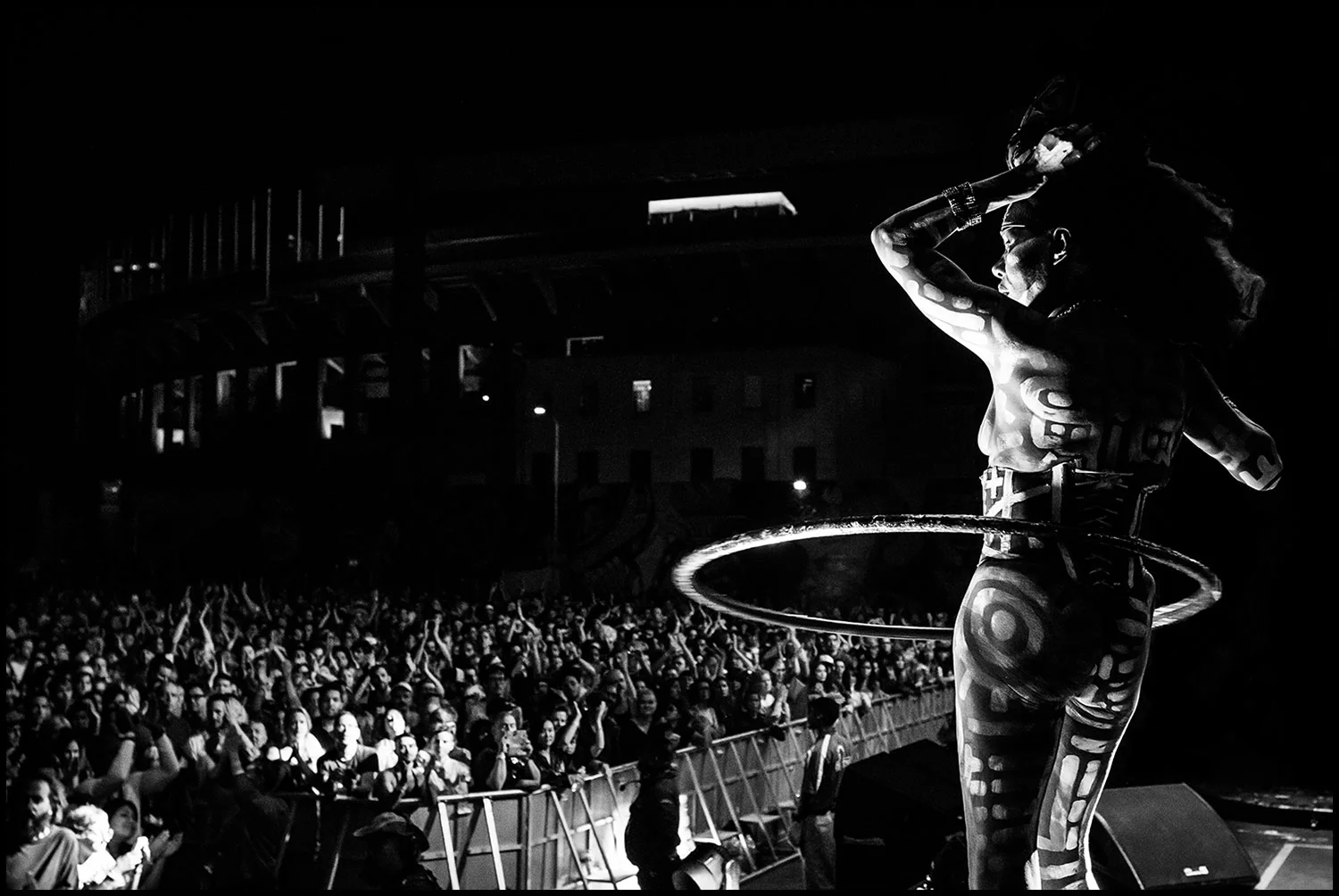 Slave To The Rhythm (Los Angeles, CA) 2016 // Grace Jones, wearing a corset, thong and body paint, hula hoops for an entire song during her performance at FYF Fest.