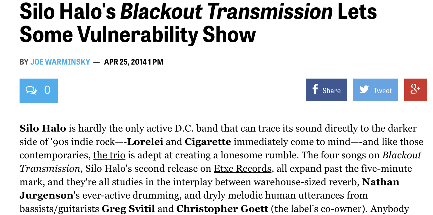 Silo Halo's Blackout Transmission City Paper review