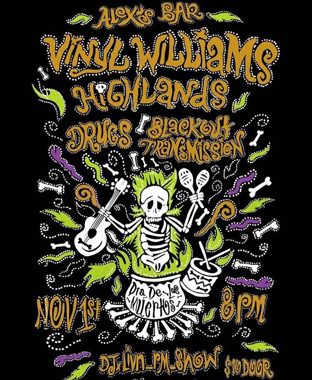 📢Live Show Alert🚨
Friday November 1st 2019💀🎃
@highlandsband LP release show!  @vinylwilliams @drugstheband join the mayhem!  @alexsbarlbc @nickguyone @etxerecords .
.
.
.
.
.
.
#localartist #livemusic #localmusicscene #postpunk #shoegaze #psyched