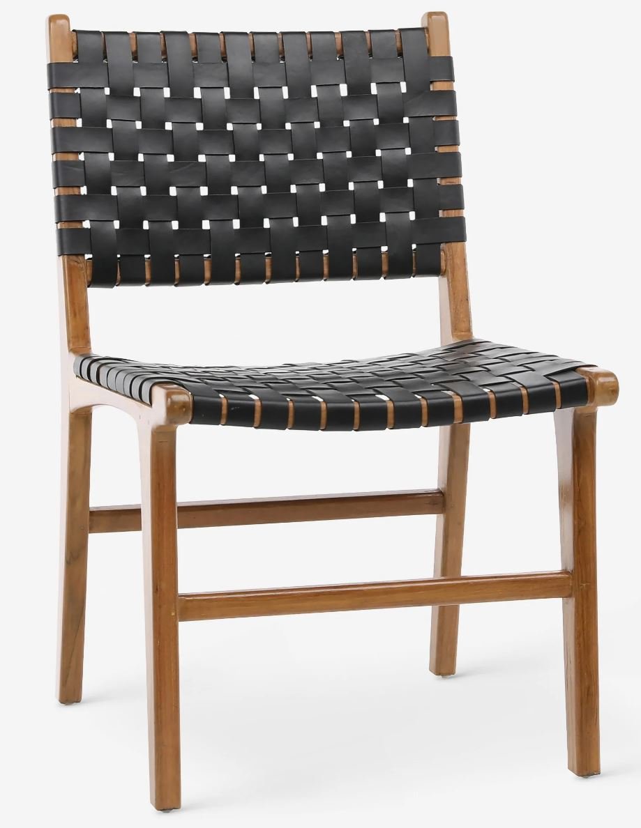 black woven leather dining chair with wood legs.JPG