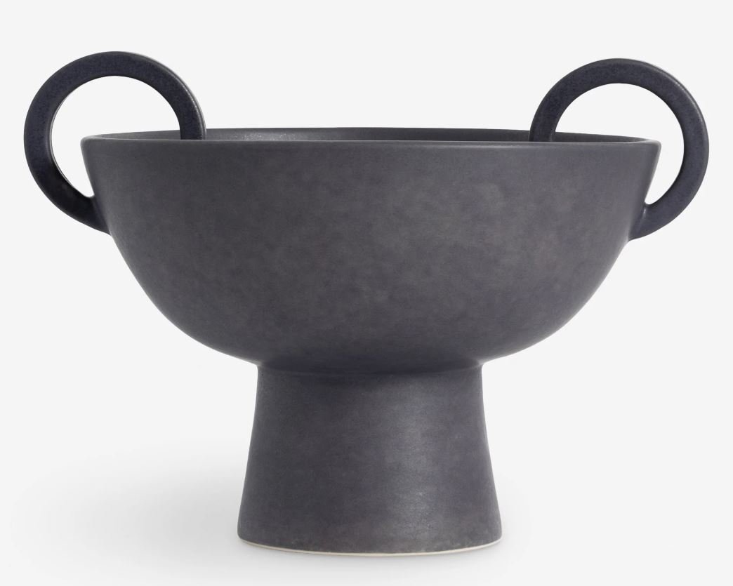  pedestal bowl with circular handles, charcoal gray 