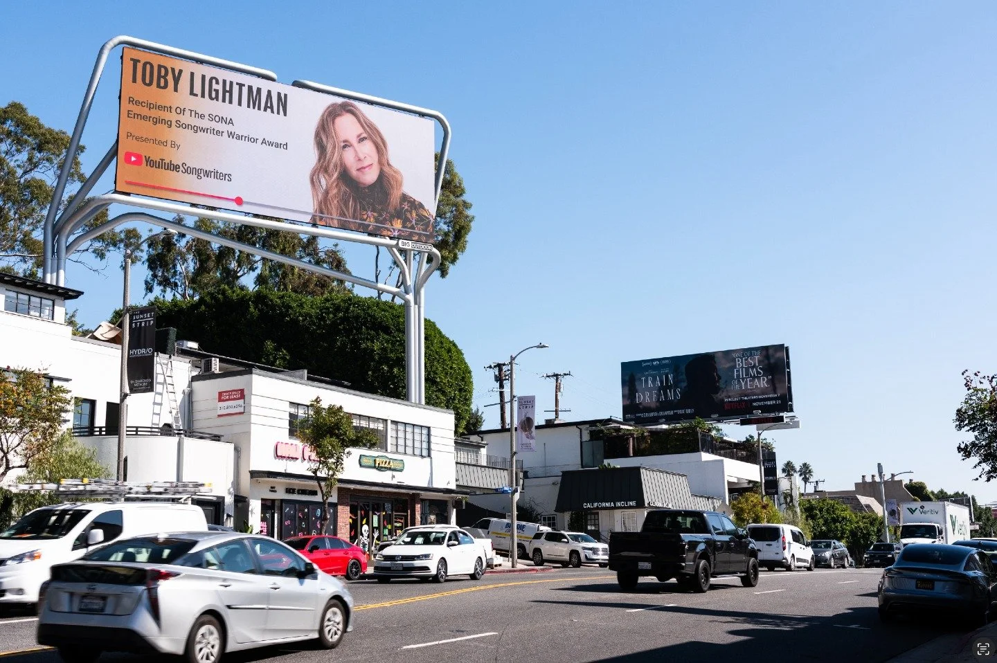 Toby Lightman, winner of the @wearesona_ Emerging Songwriter Warrior Award, presented by YouTube Songwriters, is featured this week on the YouTube Music Billboard in LA on Sunset and Doheny! Congrats @tobylightman!