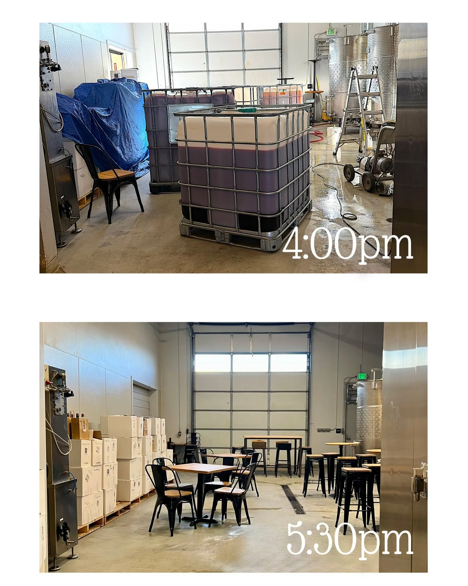 We&rsquo;re a small team, and Monday through Friday this room is our cellar. It&rsquo;s where the juice comes in, the tanks get filled and the floors stay wet.

Every Thursday and Friday afternoon we flip it. The totes get moved, the hoses get coiled