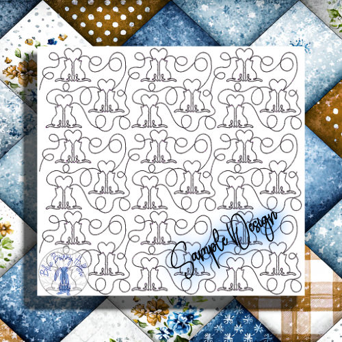 3. Romantic cat quilting embroidery pattern continuous.