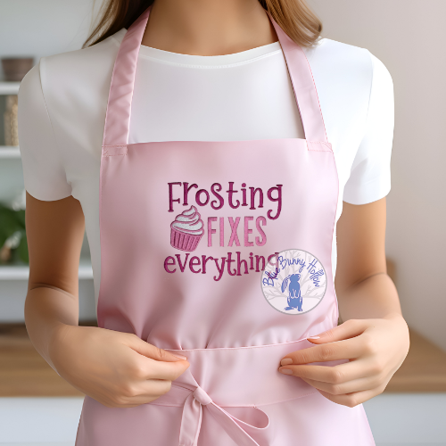 Frosting Fixes Everything embroidery design with cupcake.