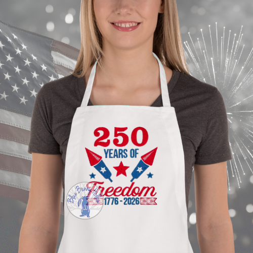 250 Years of Freedom 1776-2026 embroidery design with fireworks.
