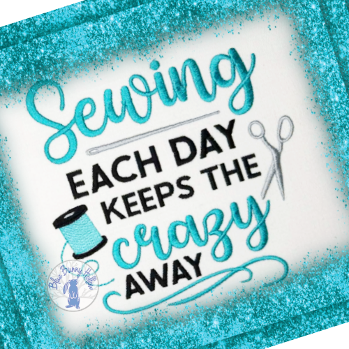 Funny sewing quote embroidery with spool scissors and needle.