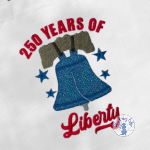 250 years liberty embroidery design for red white and blue décor.