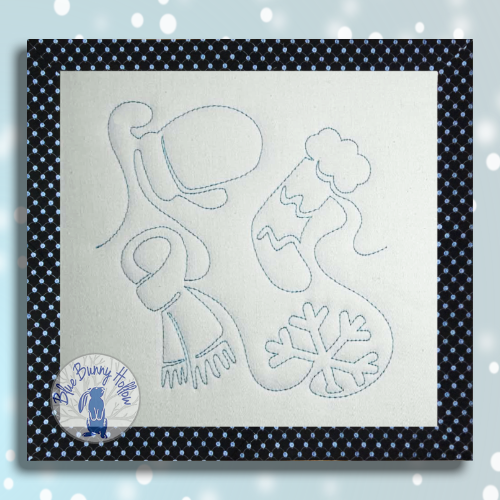 Snow Wear E2E quilting design with mitten and scarf.