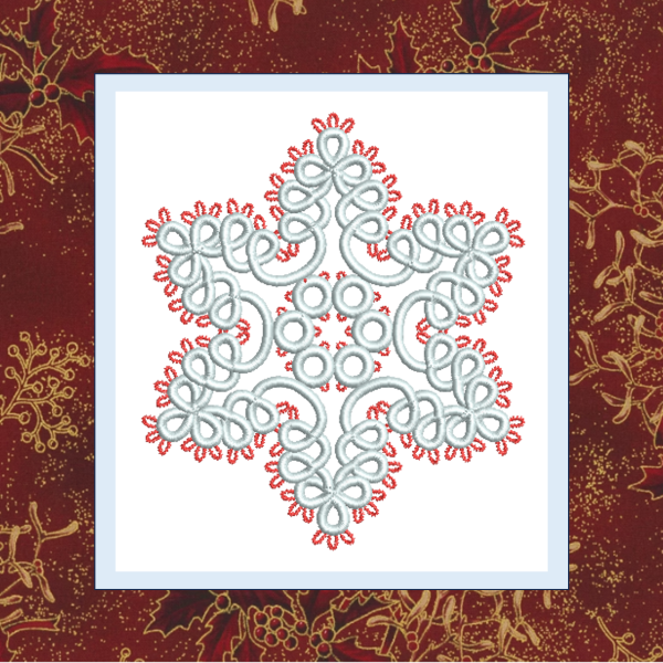 A delicate tatted free-standing lace star snowflake ornament, stitched in two colors for Christmas or winter decoration-4.