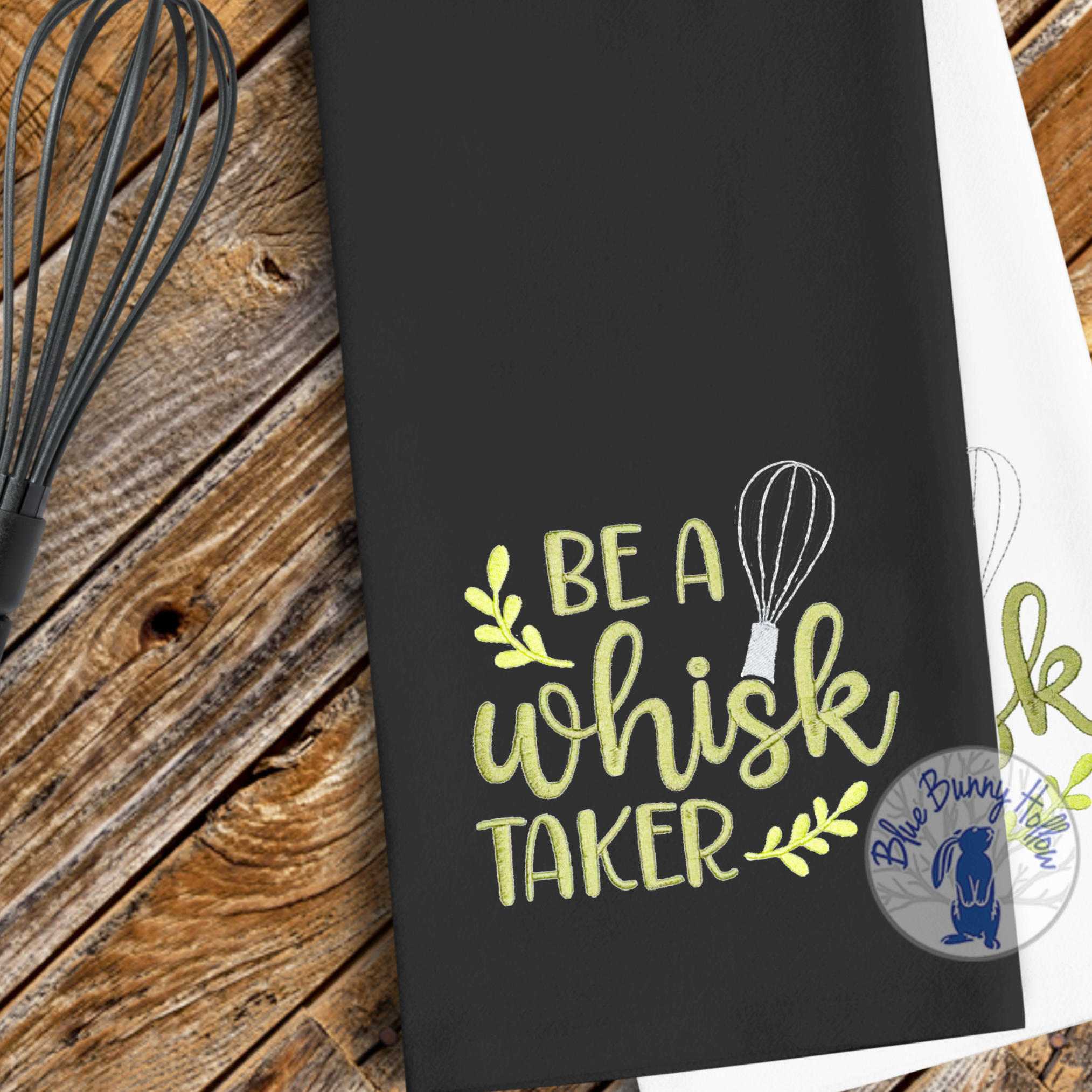 Baking quote embroidery design for kitchen towels and aprons.