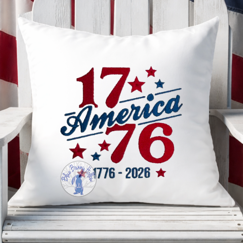 1776-2026 America machine embroidery design with patriotic stars.