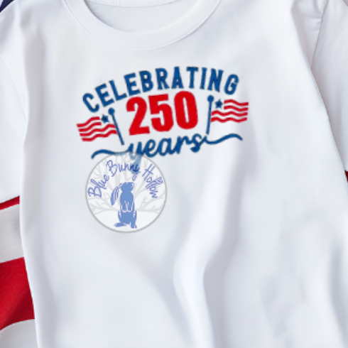 250 years celebration embroidery design for shirts towels and décor.