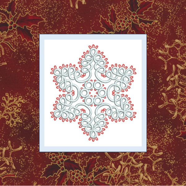 A delicate tatted free-standing lace star snowflake ornament, stitched in two colors for an elegant Christmas or winter decoration-3
