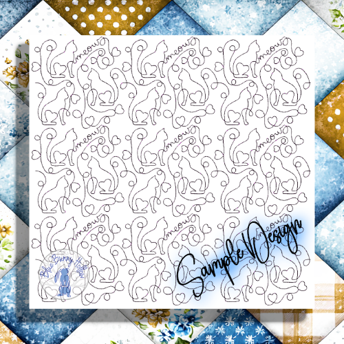 Meow cat quilting embroidery pattern continuous stitching.