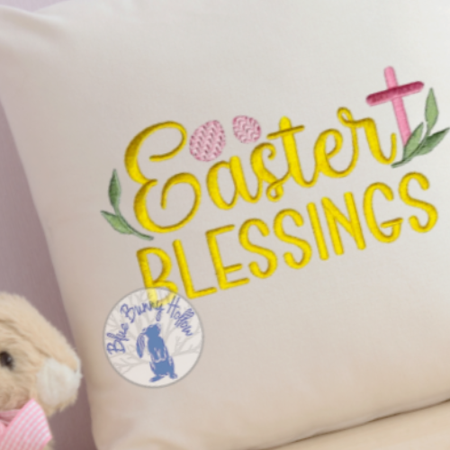 1. Easter Blessings embroidery design with cross and eggs.