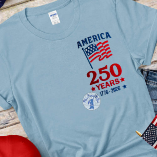 250 years embroidery design for red white and blue décor.