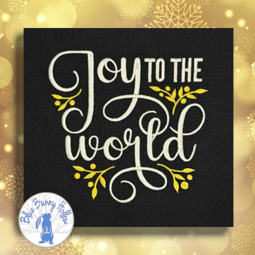 Joy to the World embroidery design cream letters.