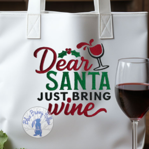 Wine glass Christmas embroidery design for towels and shirts.
