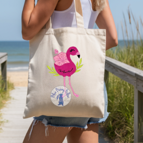 Tropical flamingo machine embroidery design for towels and bags.