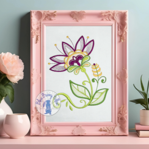 Decorative tropical flower machine embroidery design for home décor.