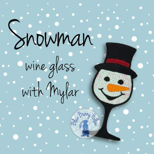 Holiday snowman wine glass Mylar embroidery design.