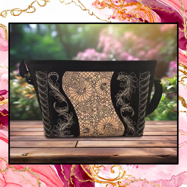 A Feather Medley – In the Hoop - Quilted Redwork Purse – 8x10 Machine Embroidery Design